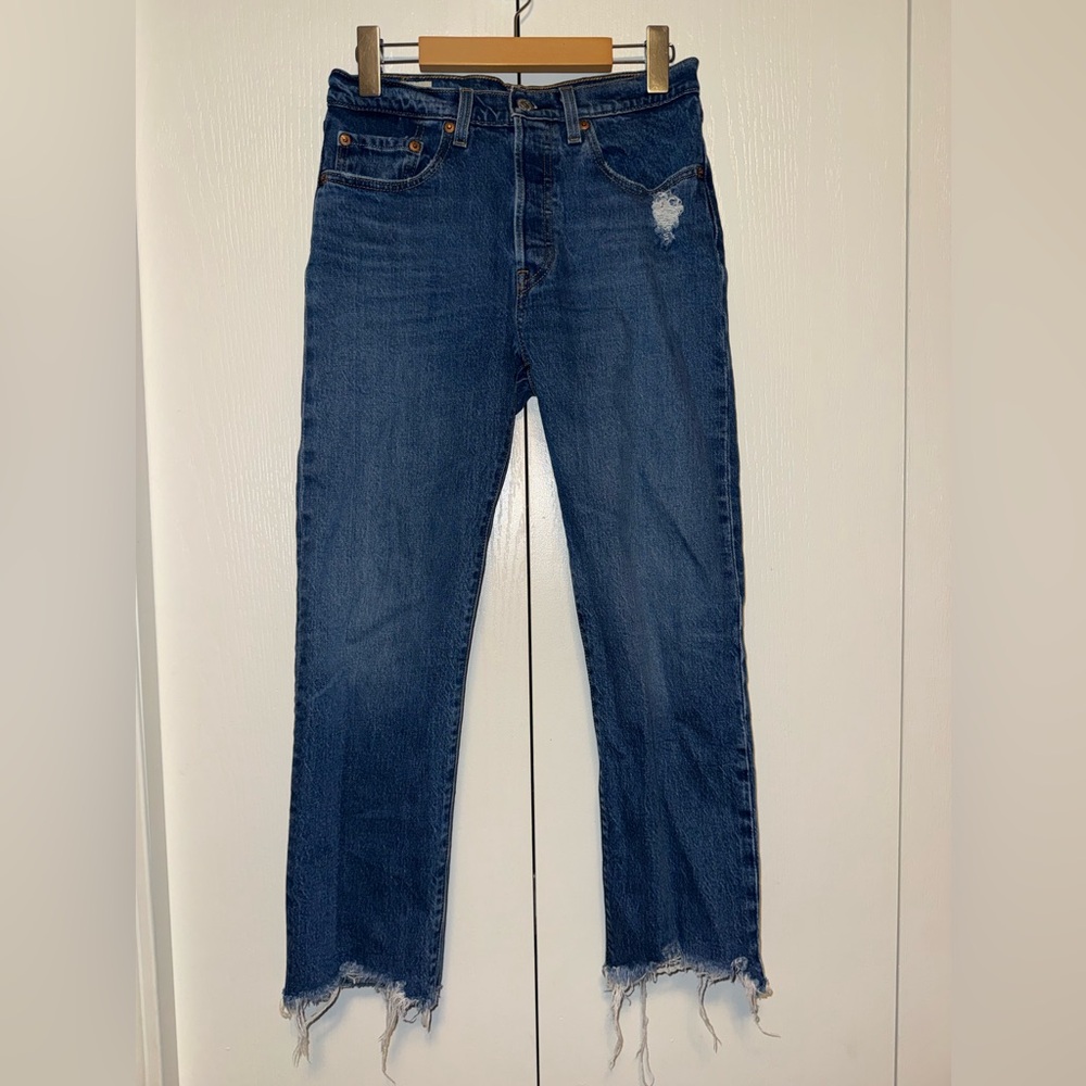 Levi's Medium Wash 501 Raw Hem Jeans